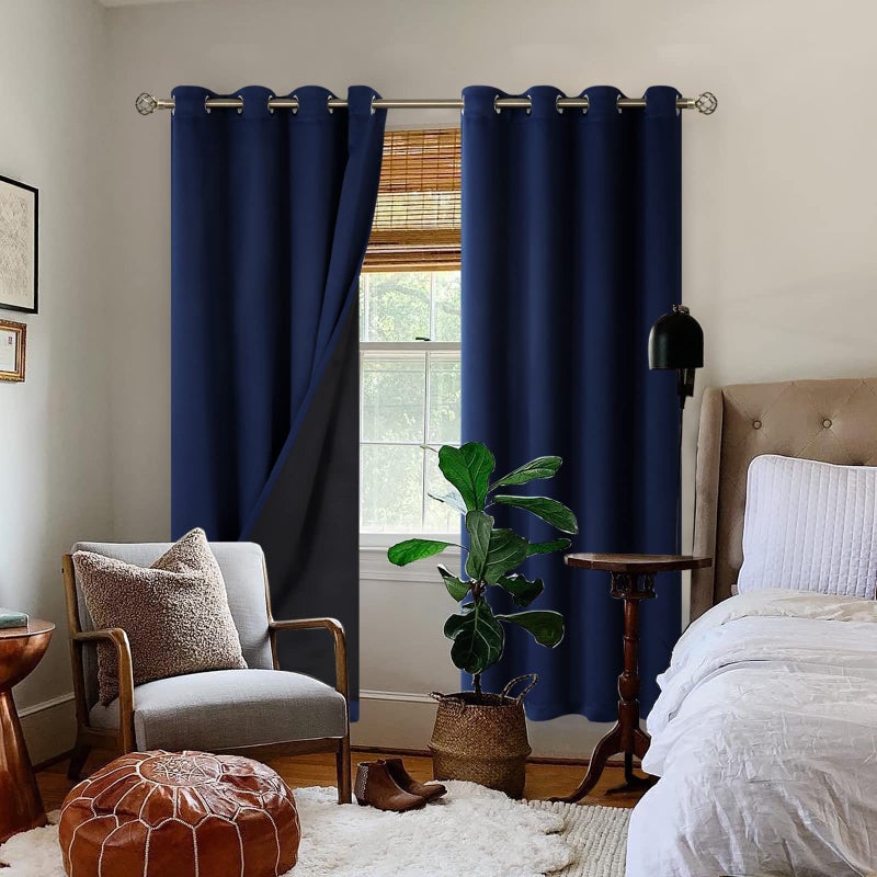 BGment Thermal Insulated 100% Blackout Curtains for Bedroom with Black Liner, Double Layer Full Room Darkening Noise Reducing Grommet Curtain (52 x 84 Inch, Navy Blue, 2 Panels) - Image 2